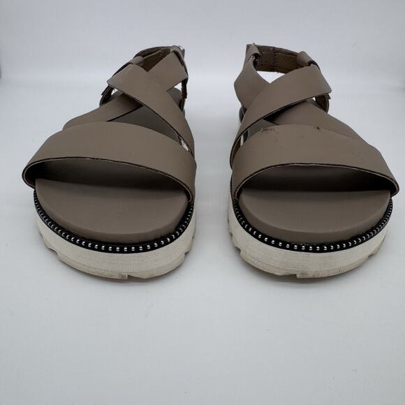Sorel Womens Roaming Criss Cross Sandal Size 8.5 Khaki Brown Leather Minimalist - Picture 2 of 9